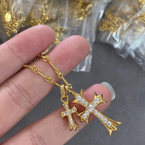 Popular diamond double cross necklace personalized fashion clavicle chain