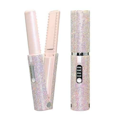 Best-Selling Mini Wireless Hair Straightener — Rechargeable, Portable USB Styling Tool | Dual-Use Straightener & Curler with Rhinestone Embellishments
