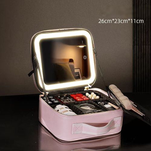 LED Makeup box Large Capacity Portable Travel Makeup Storage Bag Fashion Cosmetic Box  Makeup Bag with Led Mirror