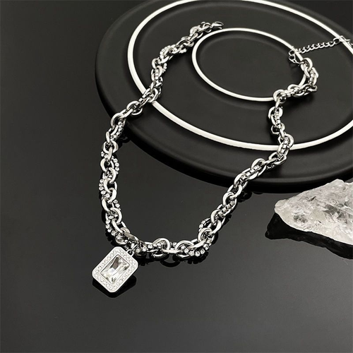 Gemstone unisex sweatshirt necklace, titanium steel hip-hop clavicle chain