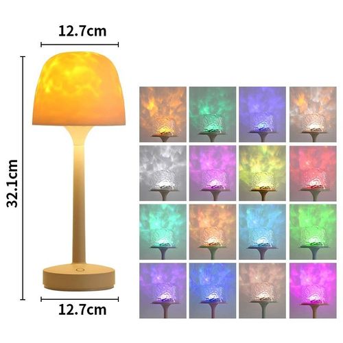 Aurora Projection Rotating Bedside Table Lamp 16 RGB LED Colors Water Ripple Effect Remote Control Cordless Battery Operated