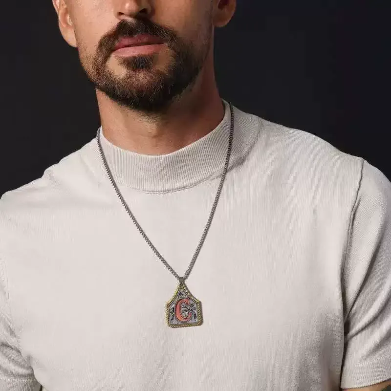 Popular retro necklace color matching letter pendant Western trend personality wear accessories