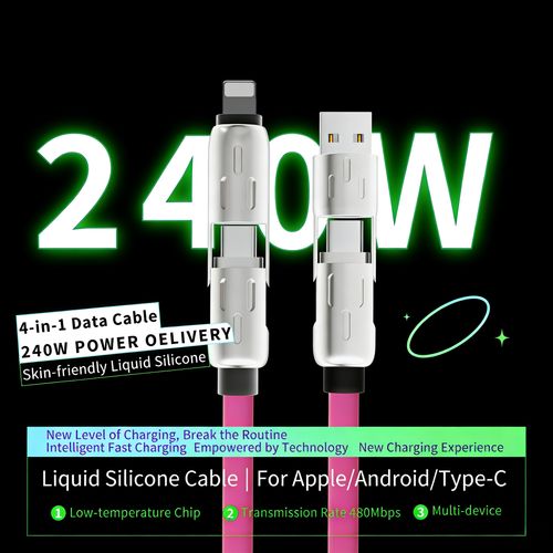 240W Super Fast LED Display USB Charger 4-in-1 Multi-Device With Rotating Elbow Type-C Mobile Phone and Printer Charger Cable