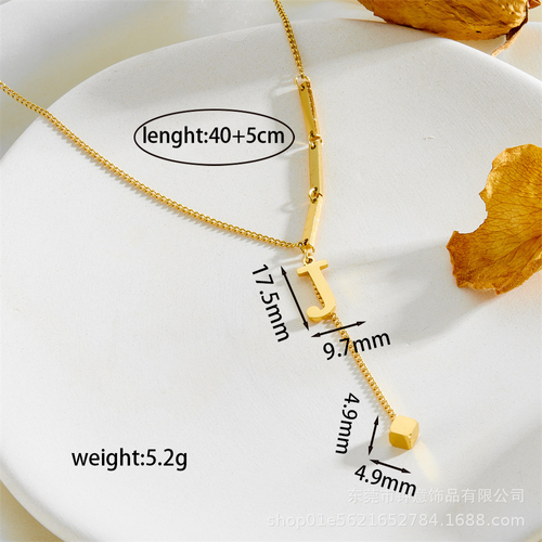 Fashion Waterproof Non Tarnish Stainless Steel Jewelry Small Square J Letter Pendant Necklace Link Chain Necklaces （ Delivery in 3 days ）