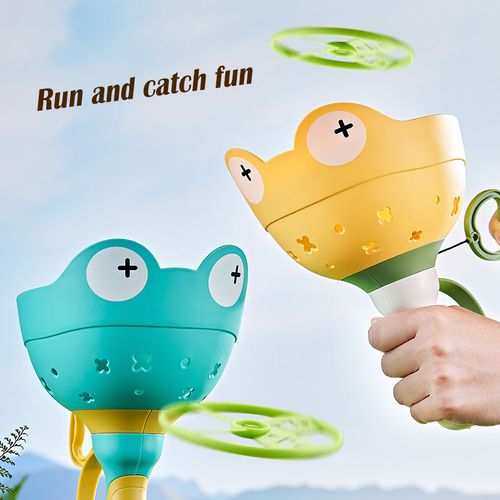 Manual Capture Game with 6 Discs, Flying Disc Launcher Toy, Outdoor Toys for Kids, Toddler Chasing Toy