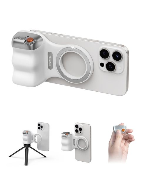 TELESIN Phone Camera Handle Grip with Wireless Shutter Remote,Fill Light,for iPhone Android Magnetic Phone Camera Grip Handle