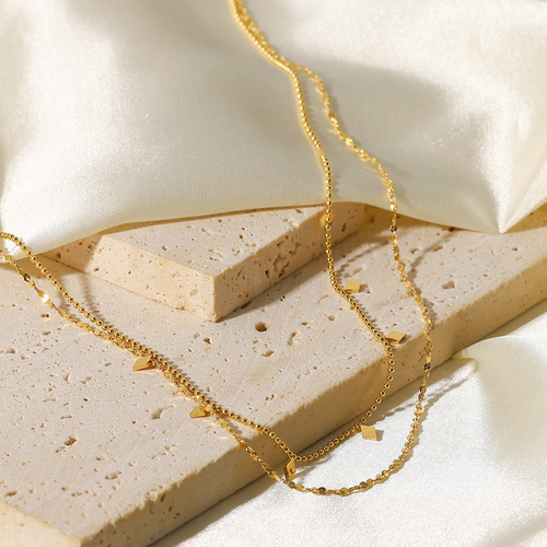 Light luxury double-layer diamond sequin titanium steel necklace, no fading