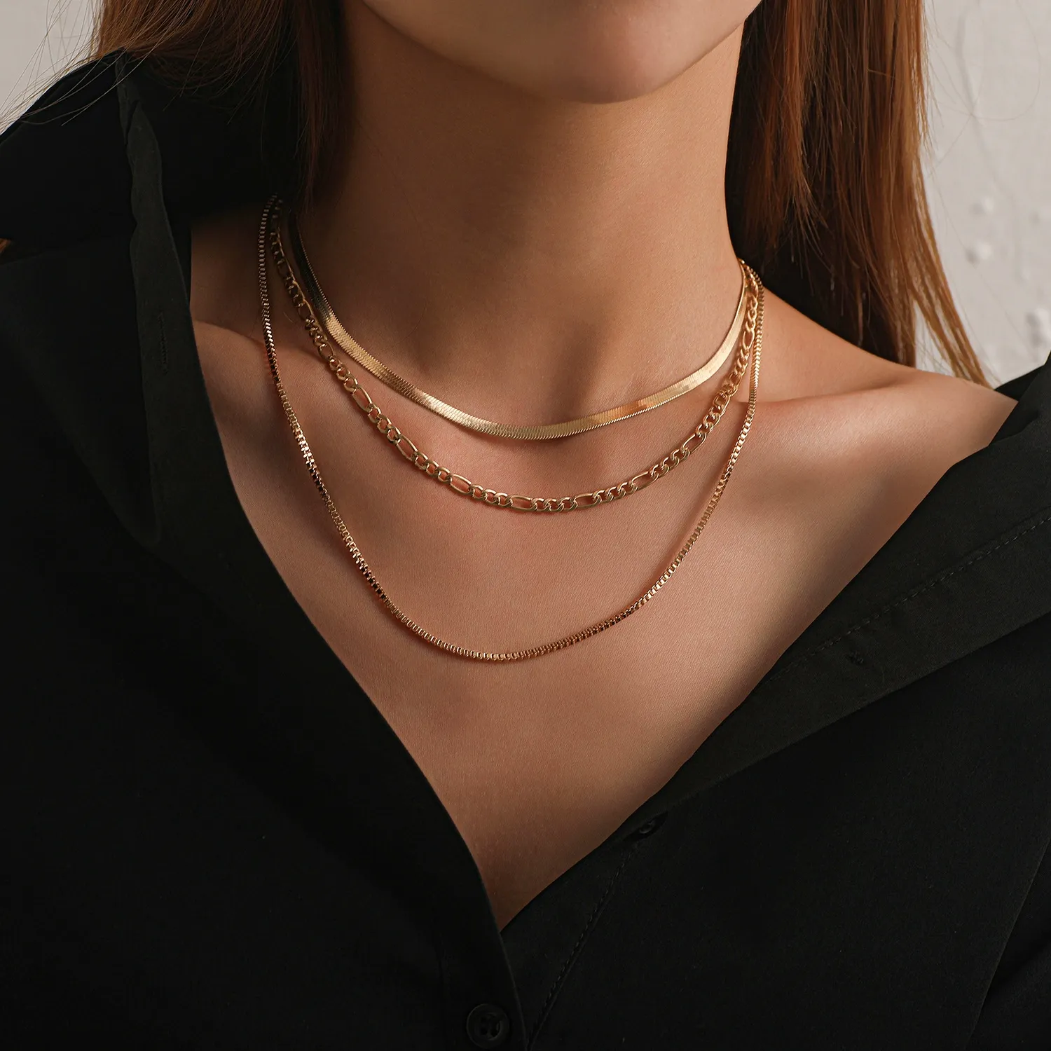 Hip-hop geometric exaggerated multi-layer necklace for women Fashion punk popular short necklace necklace