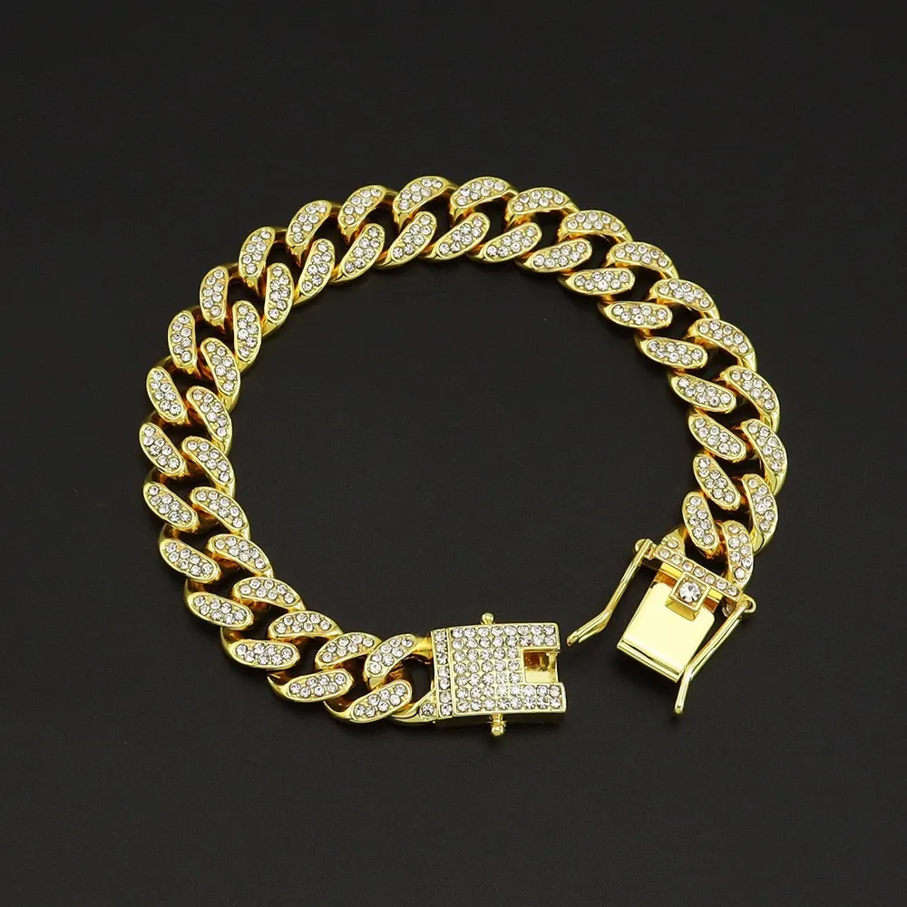 Hip-hop style diamond-encrusted Cuban bracelet