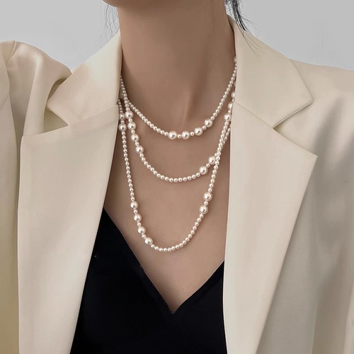 Temperament multi-layer pearl sweater chain simple long necklace women's accessories