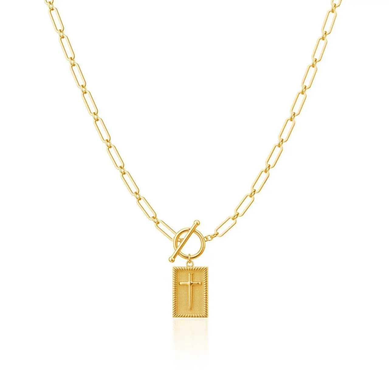 Popular European and American women's simple gold-plated lock cross necklace