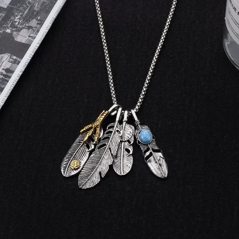 Feather necklace unisex hip-hop titanium steel necklace