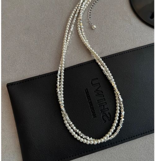 Pearl geometric silver necklace, non-fading fashion clavicle necklace