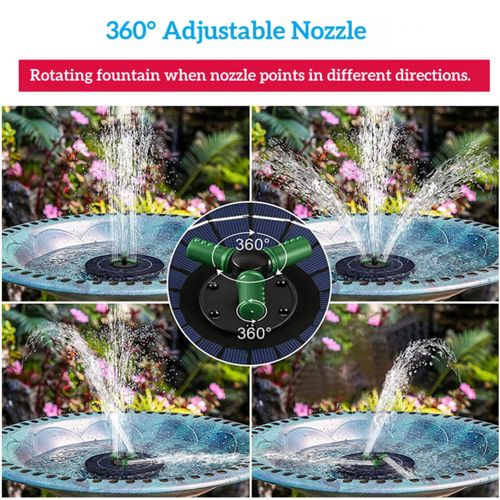 Solar Water Fountain Large Size Waterproof Color LED Lights Built-in Battery Rechargeable Outdoor Pump Bird Bath Pond