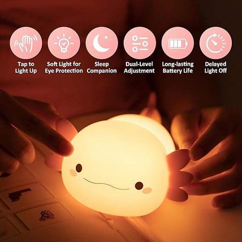 Axolotl Night Light for Kids Silicone Nursery Sleeping Light Portable USB Rechargeable Bedside Lamp for Baby's Room