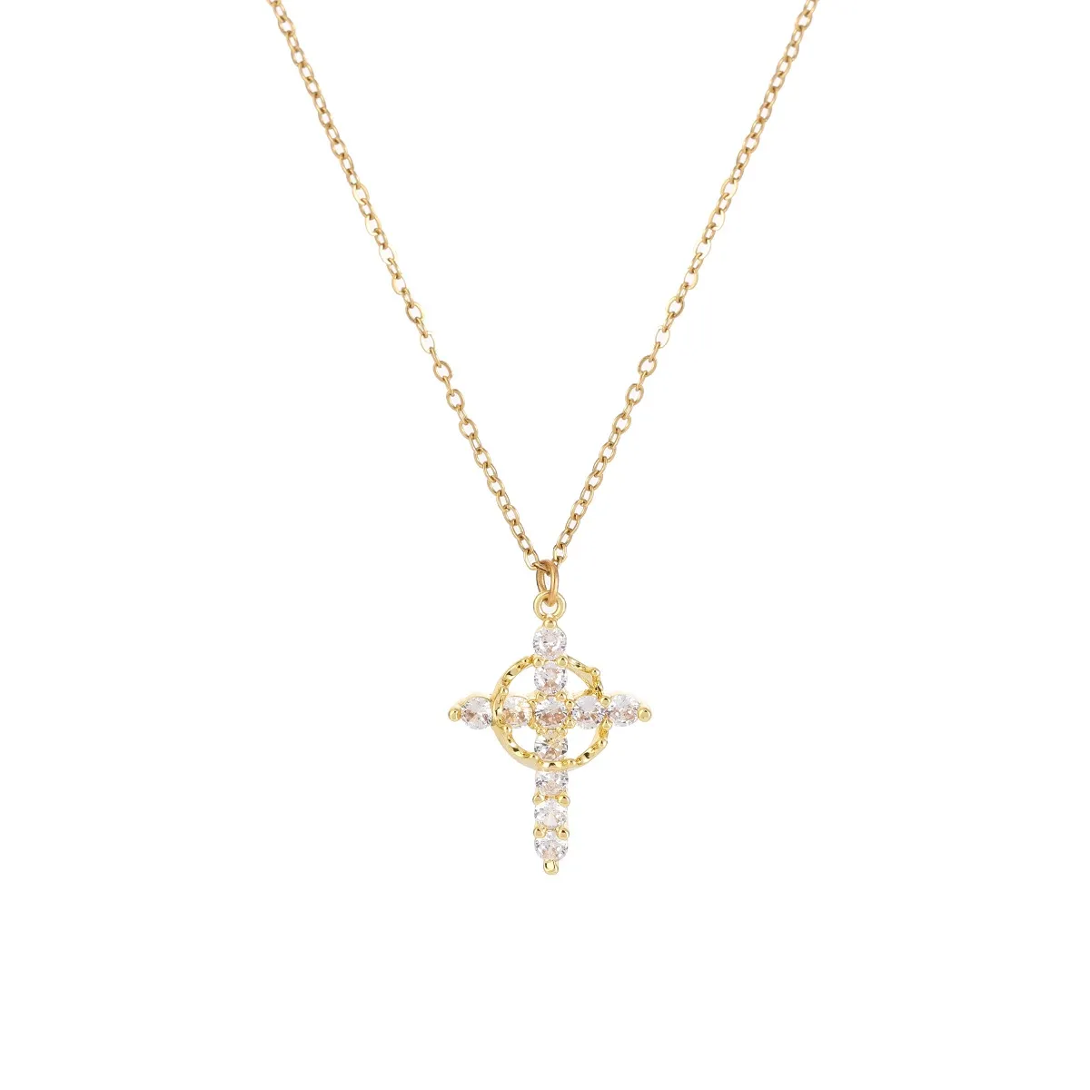 Popular crown cross necklace for women, 14K gold-plated crown necklace simple diamond necklace faith