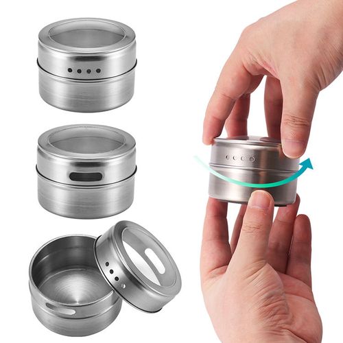 6pcs Magnetic Spice Jars Portable Stainless Steel Spice Jars Seasoning Can Storage Containers Set