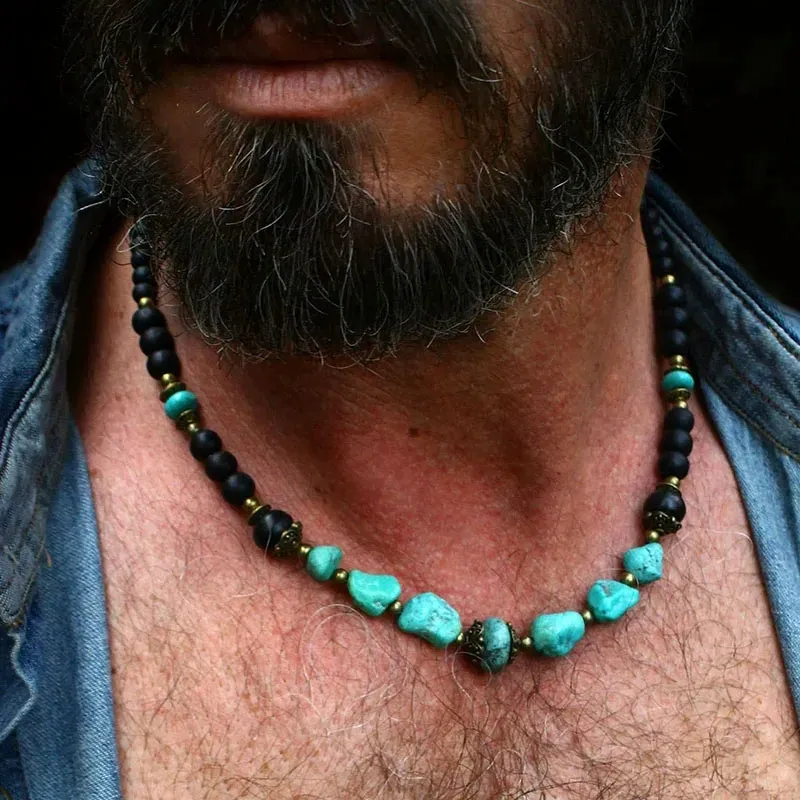 New Men's Turquoise Necklace Unique Necklace Niche Design Hip-Hop Necklace