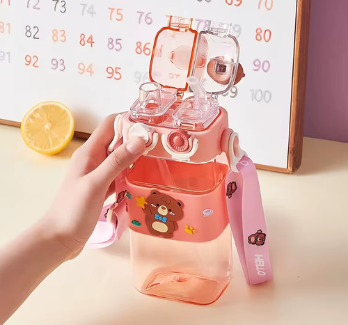 Summer Hot Sale  Large Capacity Kids Plastic Water Bottle Portable School Drinkware with Double Drink Design