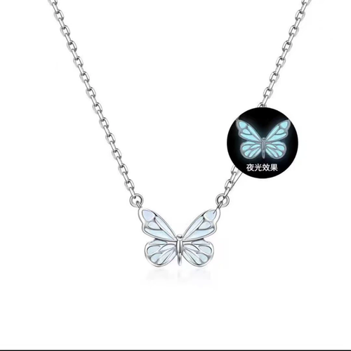Luminous butterfly necklace, blue luminous butterfly clavicle necklace