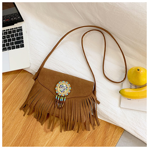 2025 new tassel bag retro literary women's bag trendy shoulder messenger bag