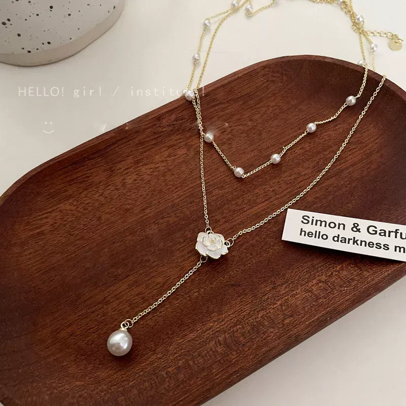 Double-layer pearl necklace, elegant clavicle chain