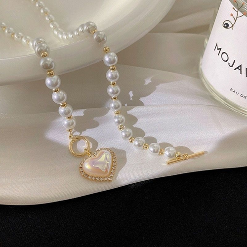 Korean style light luxury pearl heart necklace for women, new clavicle necklace jewelry