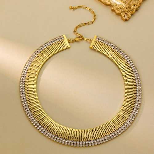 Vintage gold-plated diamond necklace, Greek style necklace for women
