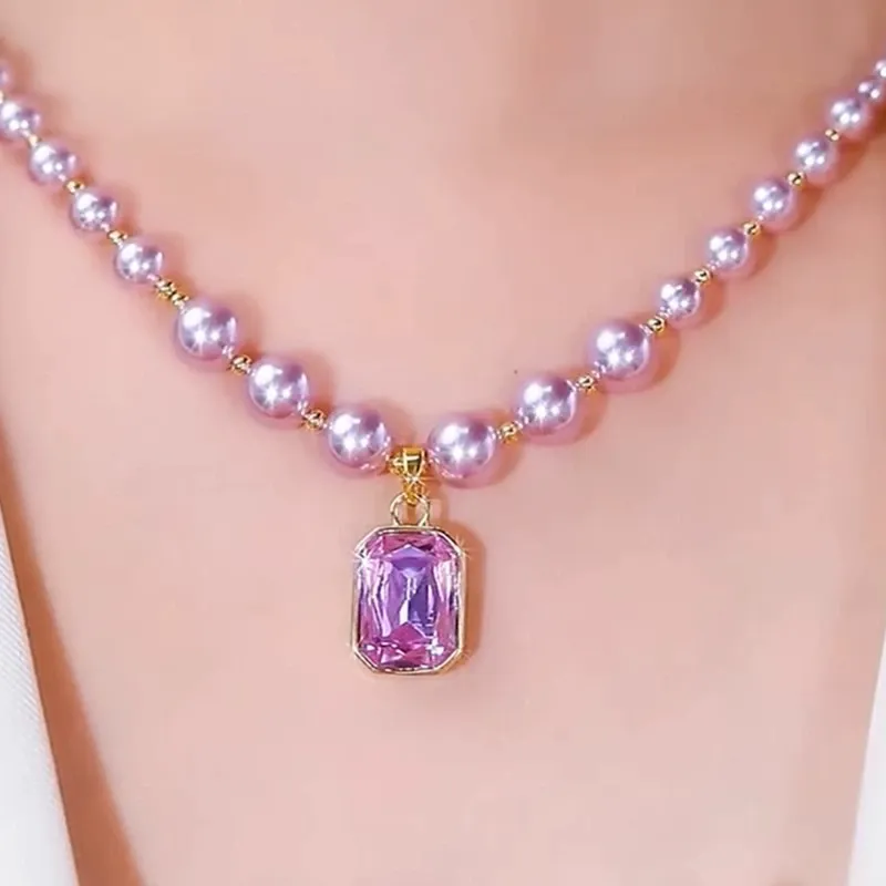 Purple Pearl Zircon Luxury Crystal Necklace