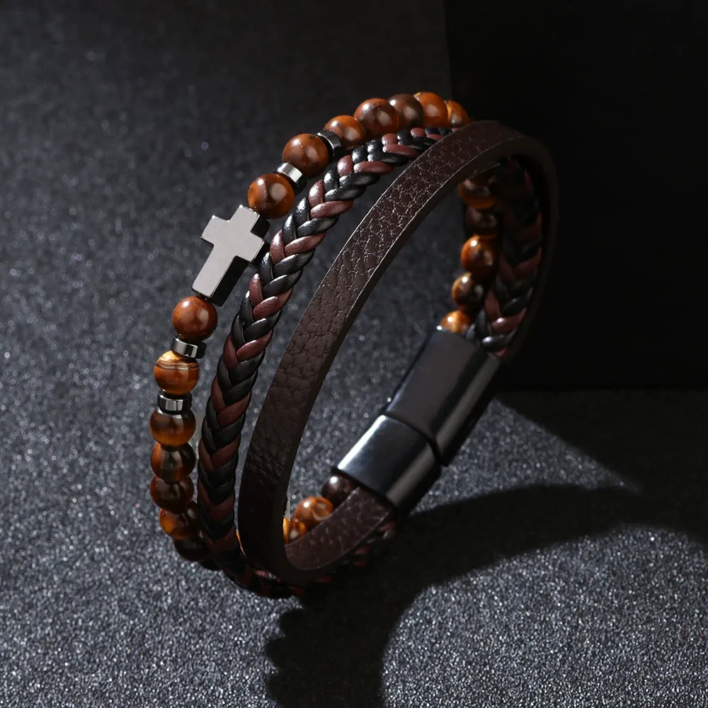 Natural volcanic stone elements, simple cross multi-layer bracelet（ Delivery in 3 days ）