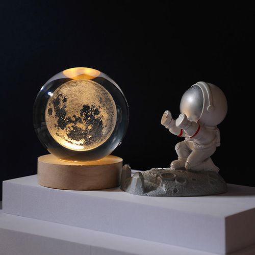 Solar System Planet Sphere Laser 3D Interior Carved Small Night Light Crystal Ball with Wood Base LED Light Night Lamp