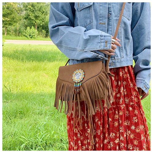 2025 new tassel bag retro literary women's bag trendy shoulder messenger bag