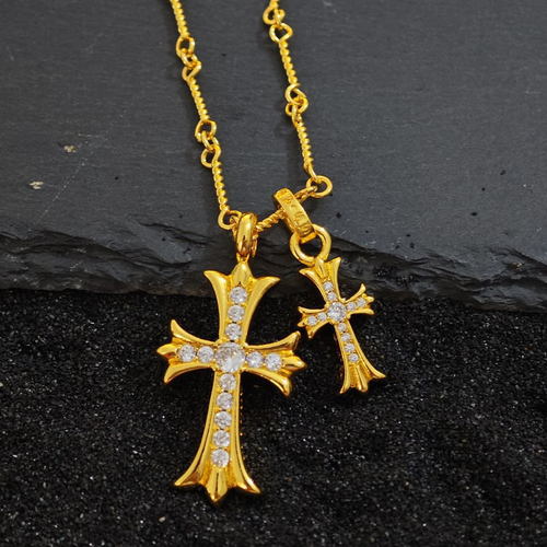 Popular diamond double cross necklace personalized fashion clavicle chain