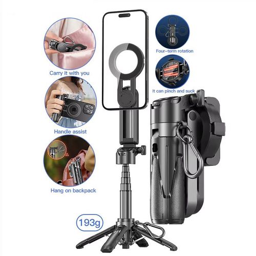 Portable Mini Magnetic Selfie Stick with Remote Control Extendable Handheld Cell Phone Tripod Stand for Video Vlog Recording