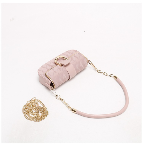 Stylish pink small square bag, elegant chain underarm bag