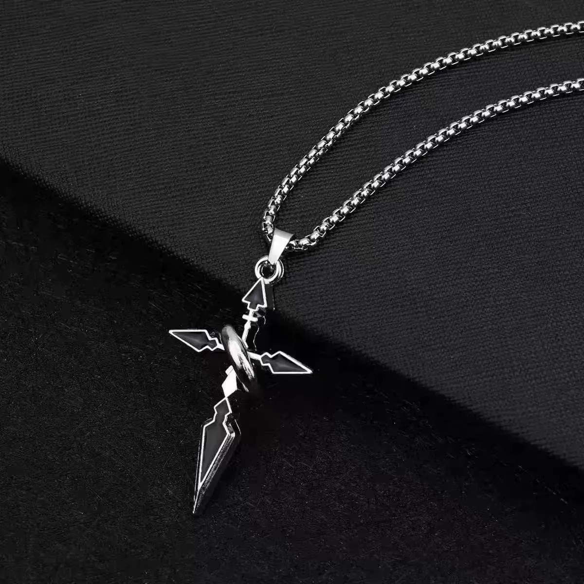 Black titanium steel necklace with cross pendant