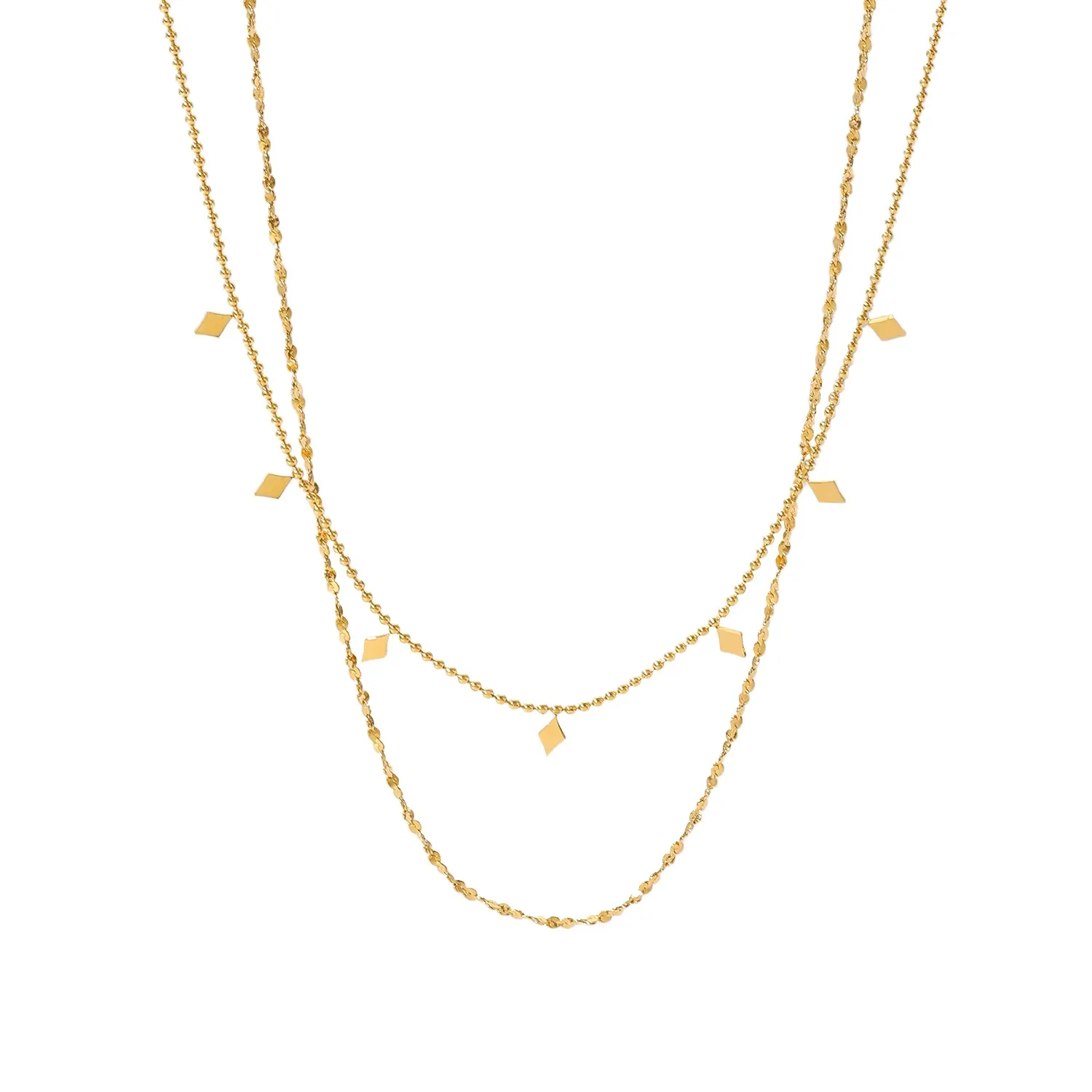 Light luxury double-layer diamond sequin titanium steel necklace, no fading