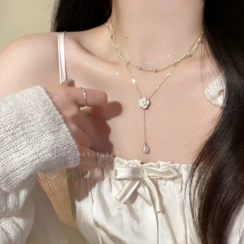 Double-layer pearl necklace, elegant clavicle chain