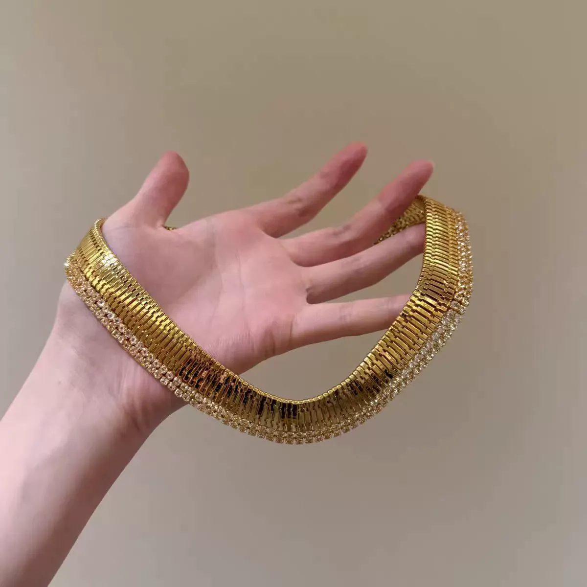 Vintage gold-plated diamond necklace, Greek style necklace for women