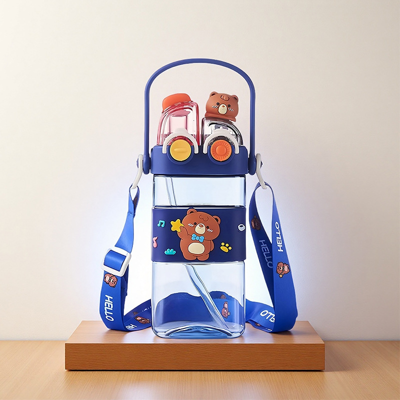 Summer Hot Sale  Large Capacity Kids Plastic Water Bottle Portable School Drinkware with Double Drink Design