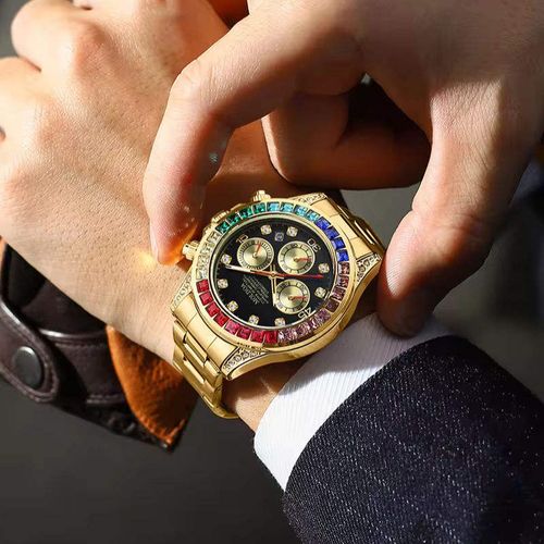 MOLDOAA66 Explosive Style Colored Diamond Six Needle Calendar Butterfly Double Button Men Luminous Waterproof Wrist Quartz Watch