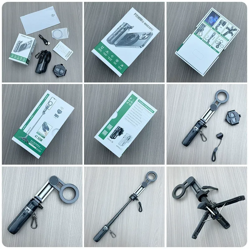 Portable Mini Magnetic Selfie Stick with Remote Control Extendable Handheld Cell Phone Tripod Stand for Video Vlog Recording