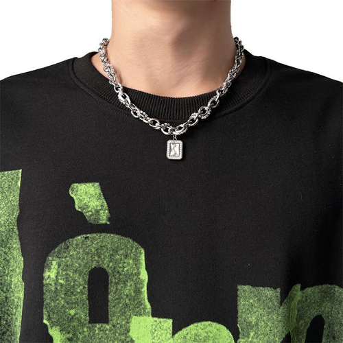 Gemstone unisex sweatshirt necklace, titanium steel hip-hop clavicle chain