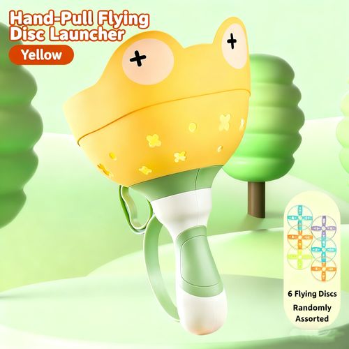 Manual Capture Game with 6 Discs, Flying Disc Launcher Toy, Outdoor Toys for Kids, Toddler Chasing Toy