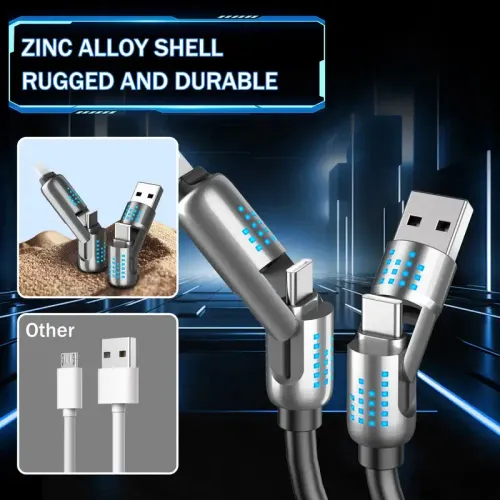 240W 4-in-1 USB-C Cable - PD 5A Fast Charging  Data Sync With USB A, TYPE C, Breathing Light, Aluminum Alloy Design