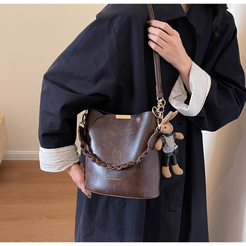 Retro hand-held basket bag, fashionable bucket bag, shoulder bag