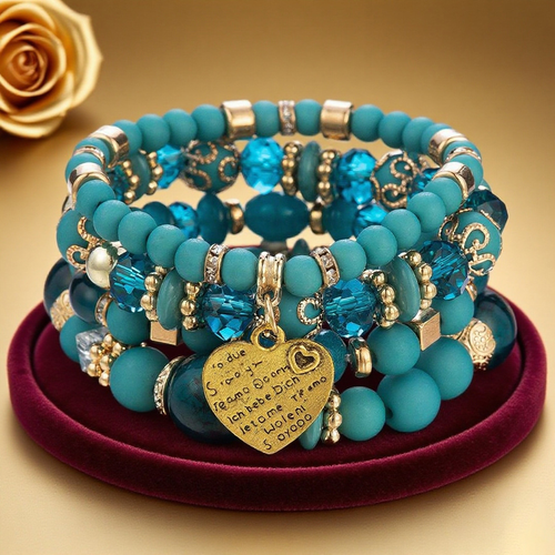 Fashionable Bohemian style multi-layer bracelet Crystal peach heart beaded bracelet