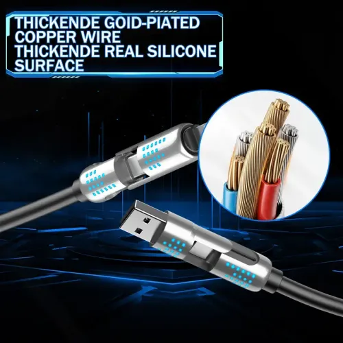 240W 4-in-1 USB-C Cable - PD 5A Fast Charging  Data Sync With USB A, TYPE C, Breathing Light, Aluminum Alloy Design