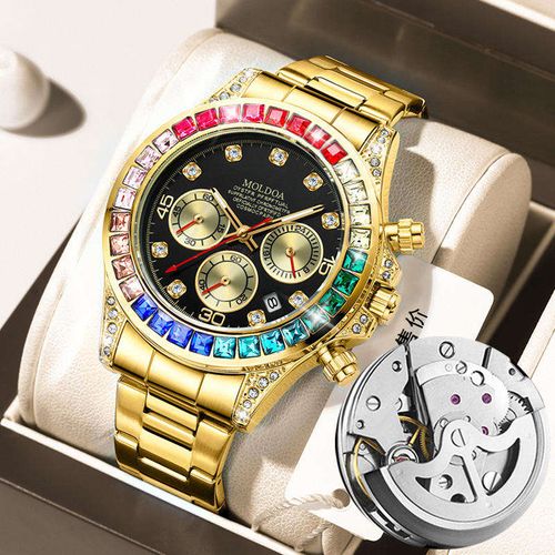 MOLDOAA66 Explosive Style Colored Diamond Six Needle Calendar Butterfly Double Button Men Luminous Waterproof Wrist Quartz Watch