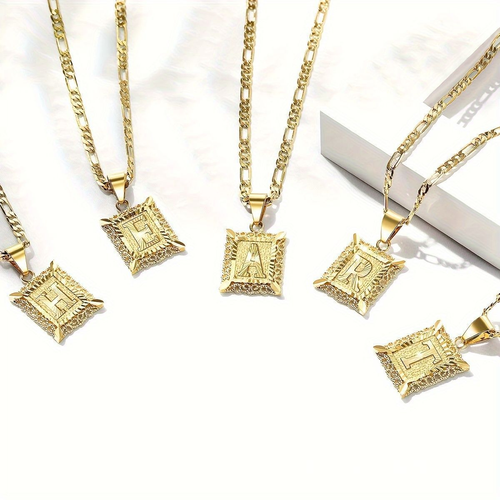 Popular letter necklace, square gold-plated NK necklace